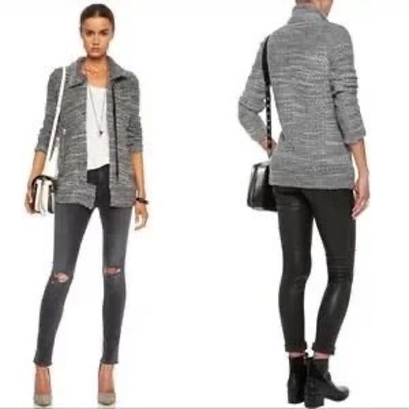 IRO  Ajuma Grey Boucle Sweater Moto Jacket Size 4 New with Tags - Picture 1 of 6